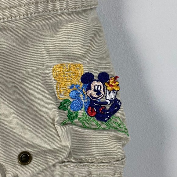 Mickey Mouse Disney Store Cargo Shorts Mens Large Beige Elastic Waist - Picture 4 of 10